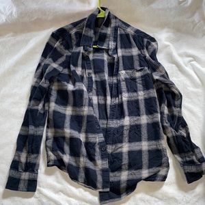 Black and grey plaid button up shirt